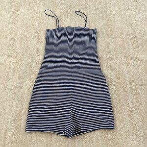 Zara Ribbed Knit Stripe Romper M White Blue